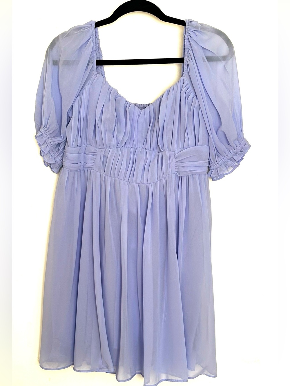 Abercrombie & Fitch Ruched Ruffle Puff Sleeve Chiffon Mini Dress Size Large - Picture 2 of 5